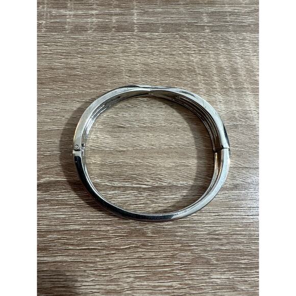 Clear Rhinestone Hinged Bracelet Silver Tone Criss Cross Bangle Fashion Jewelry - Picture 9 of 11